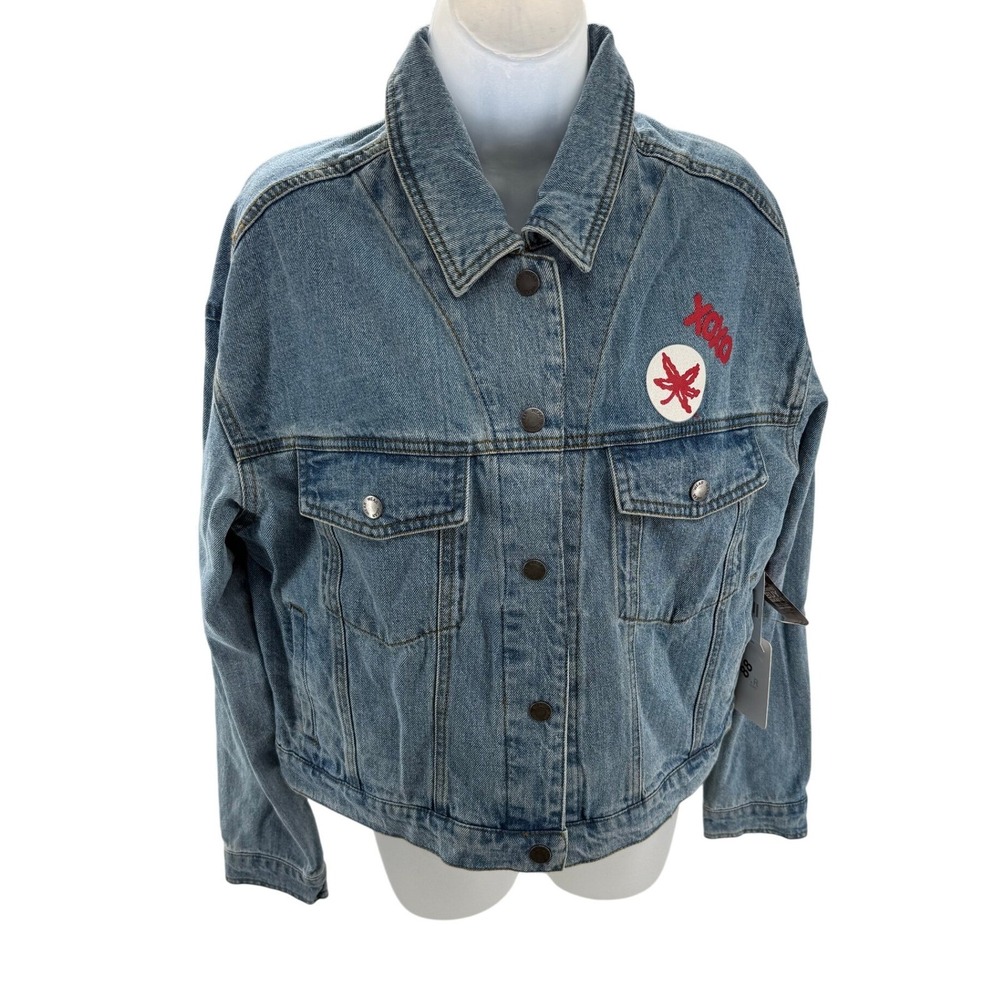WEAR Erin Andrews Ohio State Buckeyes Denim Trucker Jacket Large MSRP 99NEW